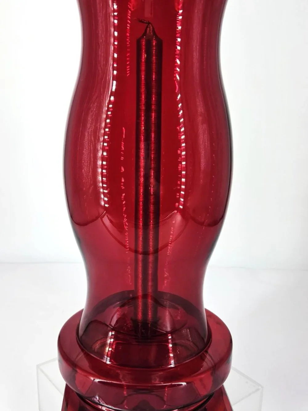 Fenton VTG 1980s Holiday Designs Ruby Red Glass 2 Piece Hurricane Candle Holder